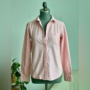 Uniqlo Coral and White Striped Oxford Shirt EUC